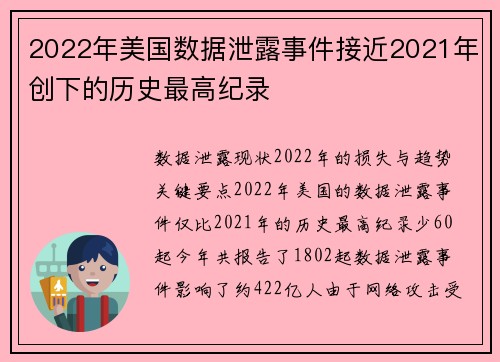 2022年美国数据泄露事件接近2021年创下的历史最高纪录 